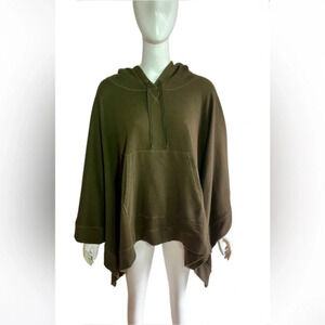 Haute Hoodie Khaki Green Hooded Poncho Cape Cotton Blend With Pocket One Size